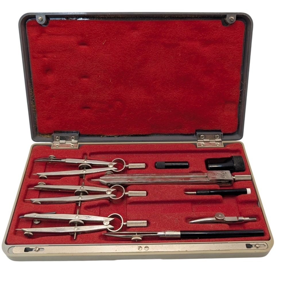 Vintage Frederick Post Co Drafting Set Germany Compass Tools 1940s Case SEE